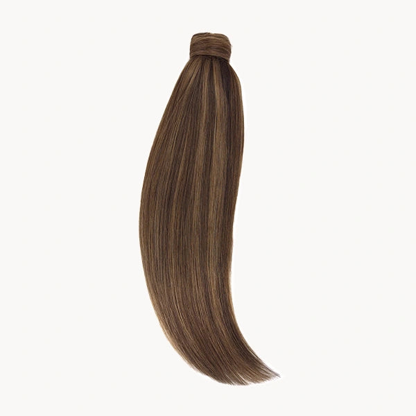 Remy human hair ponytail in de kleur Bruine highlights