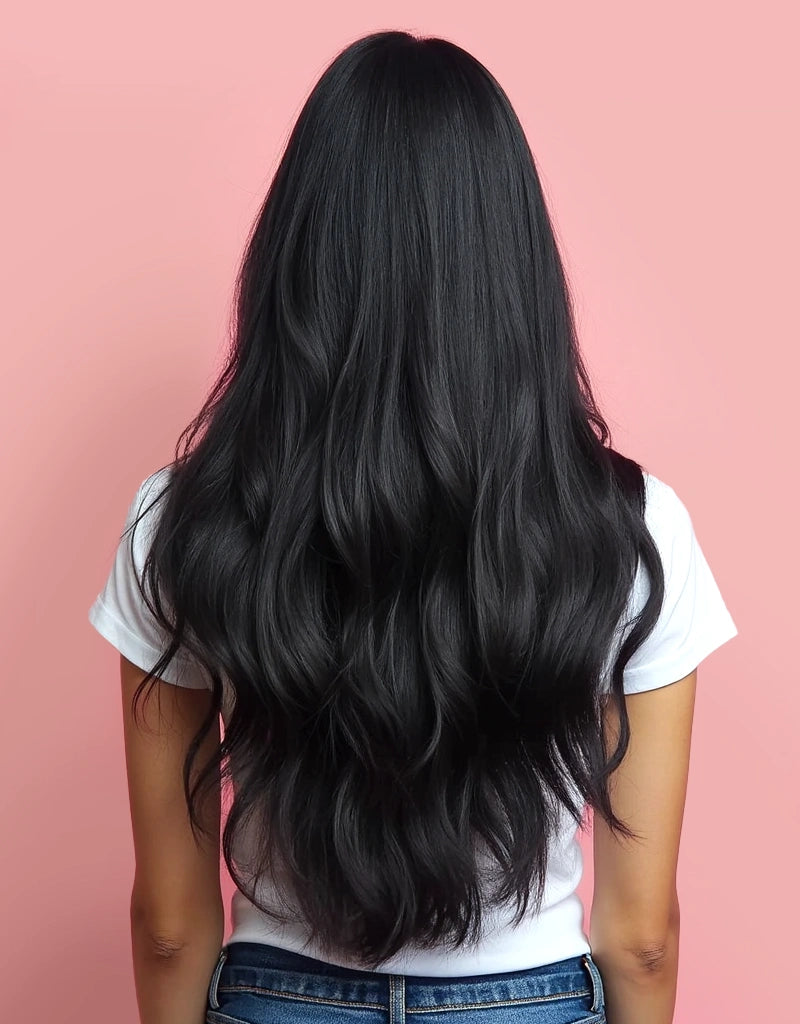 Hoe lang zijn hairextensions van 50cm? In dit voorbeeld zie je hoe lang clip in extensions van 50cm, ook wel 20 inch zijn.