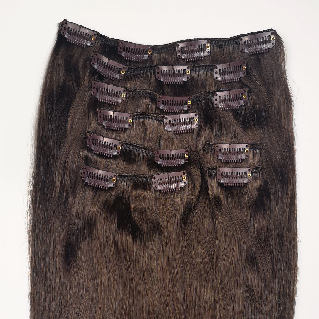 Chocolade bruine clip-in hairextensions π« 40cm - 260g