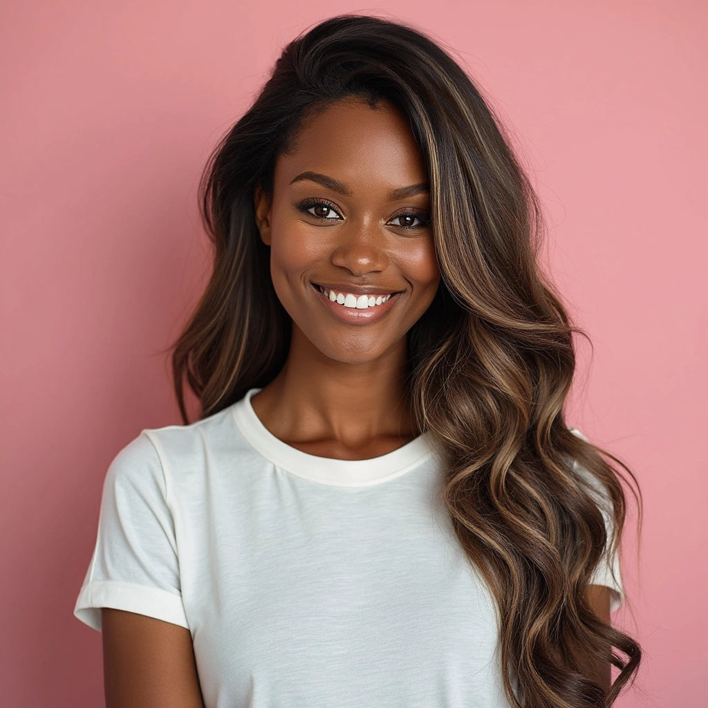 Bruine Highlights clip in hairextensions. Op werkdagen vandaag besteld, morgen al in huis!