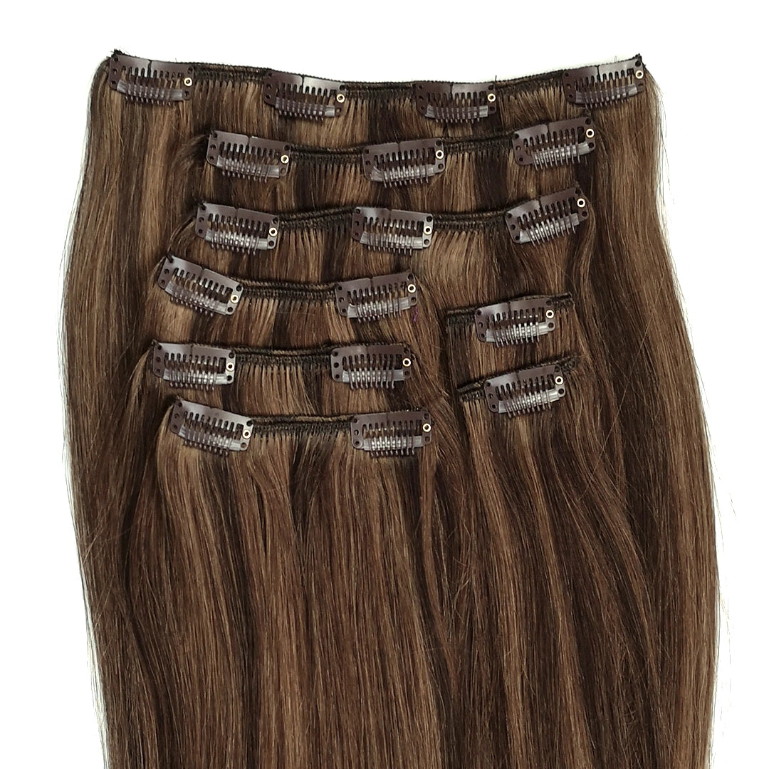 Bruine highlights quad weft hairextensions  🍂 50cm - 80g