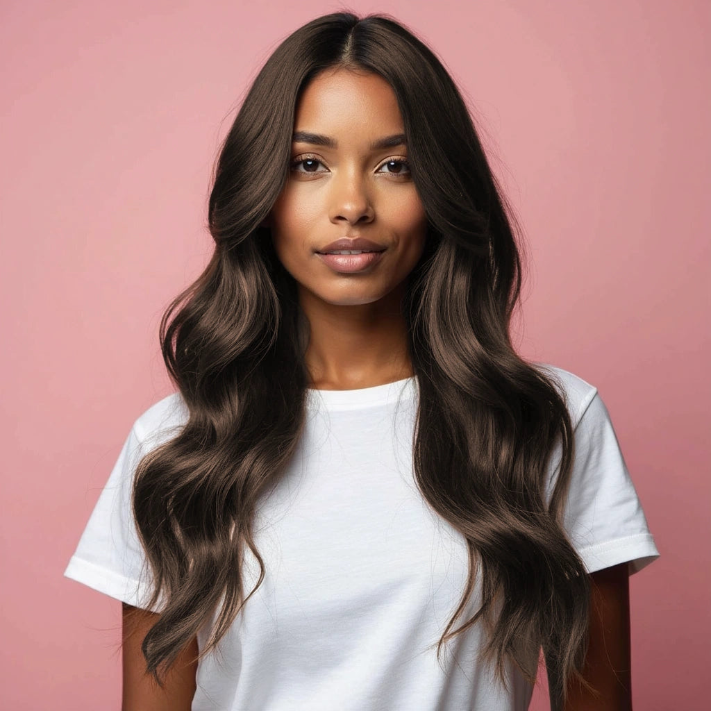 Clip in hairextensions in de kleur Chocolade bruin, 1 van de meest populaire bruintinten in extensions. Remy human hair voor de meest natuurlijke look en blend.