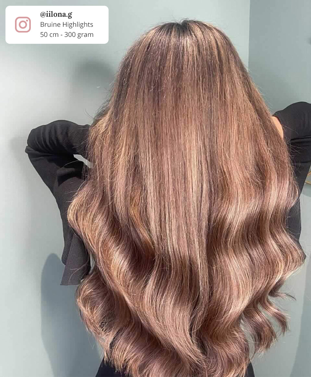 50cm lange clip in hairextensions bruin met highlights. 20inch lang haar extra dik en vol tot in de punten, bruin gemeleerd.