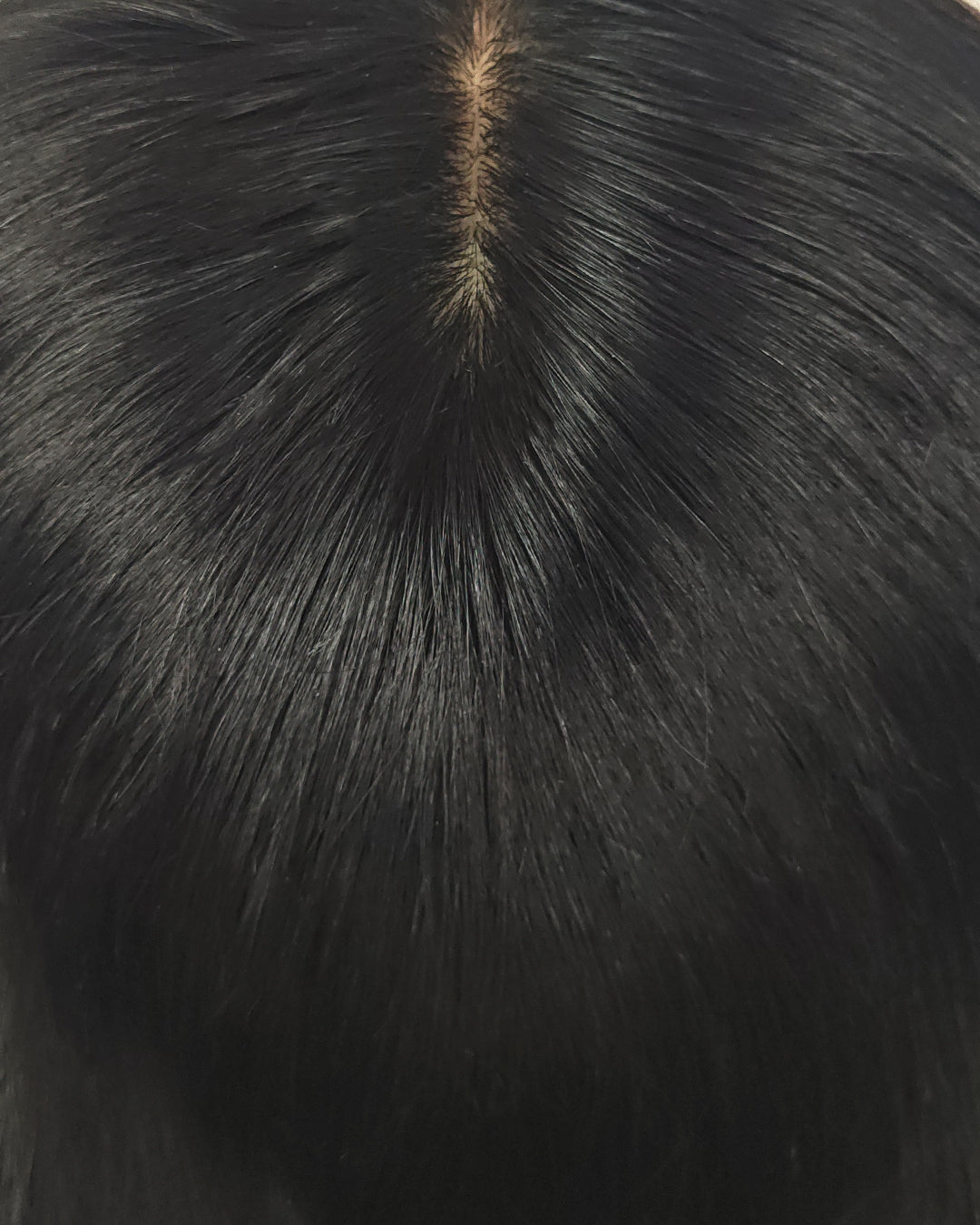 Goedkope Silk base hair topper met mega echte haarlijn of scheiding close up