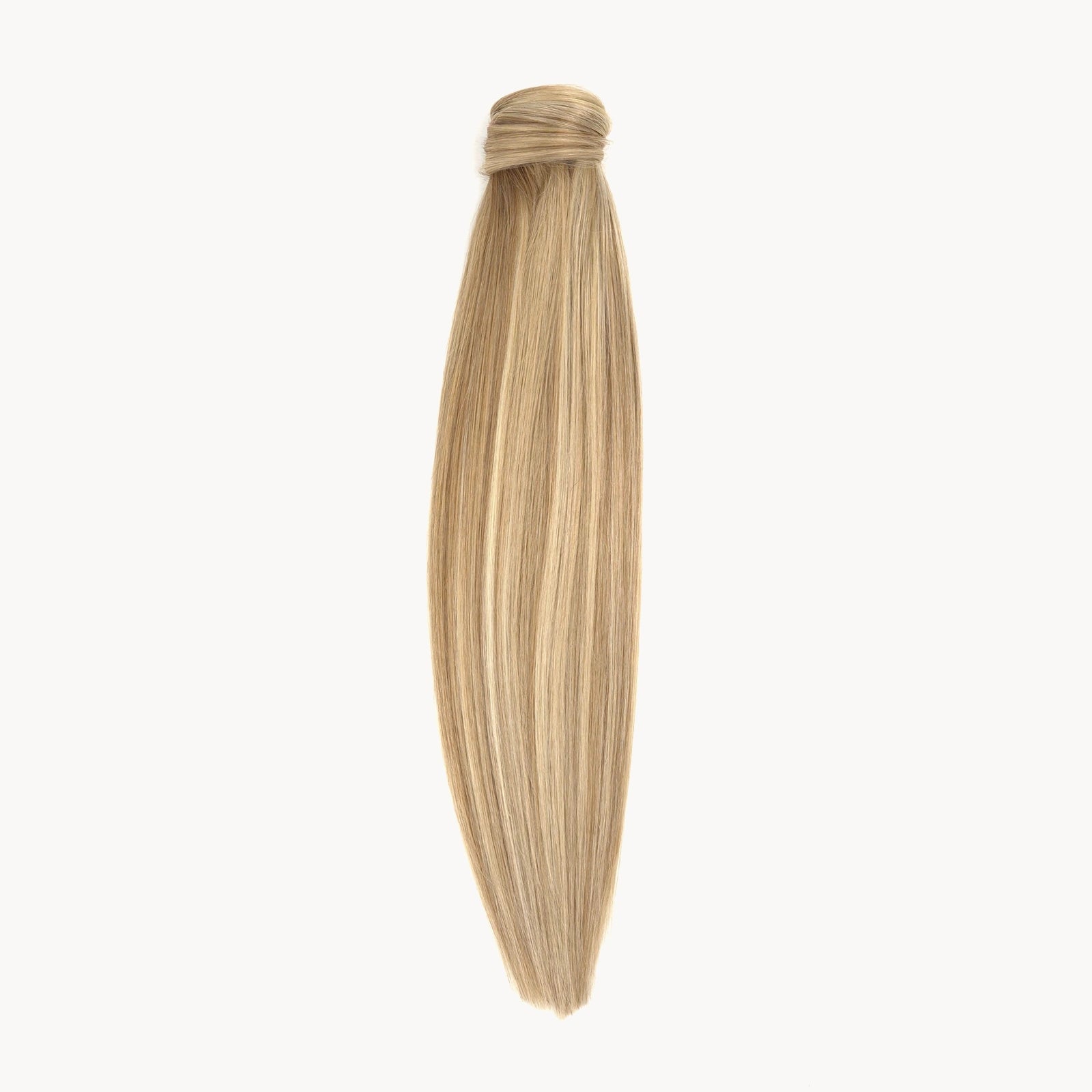 Licht blonde clip in ponytail met klitteband voor extra grip.