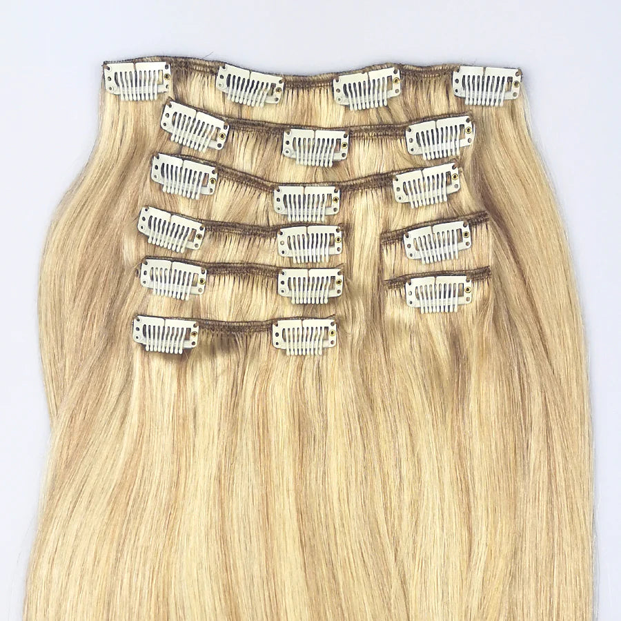 Natural highlights clip-in hair extensions • 50cm (300g)