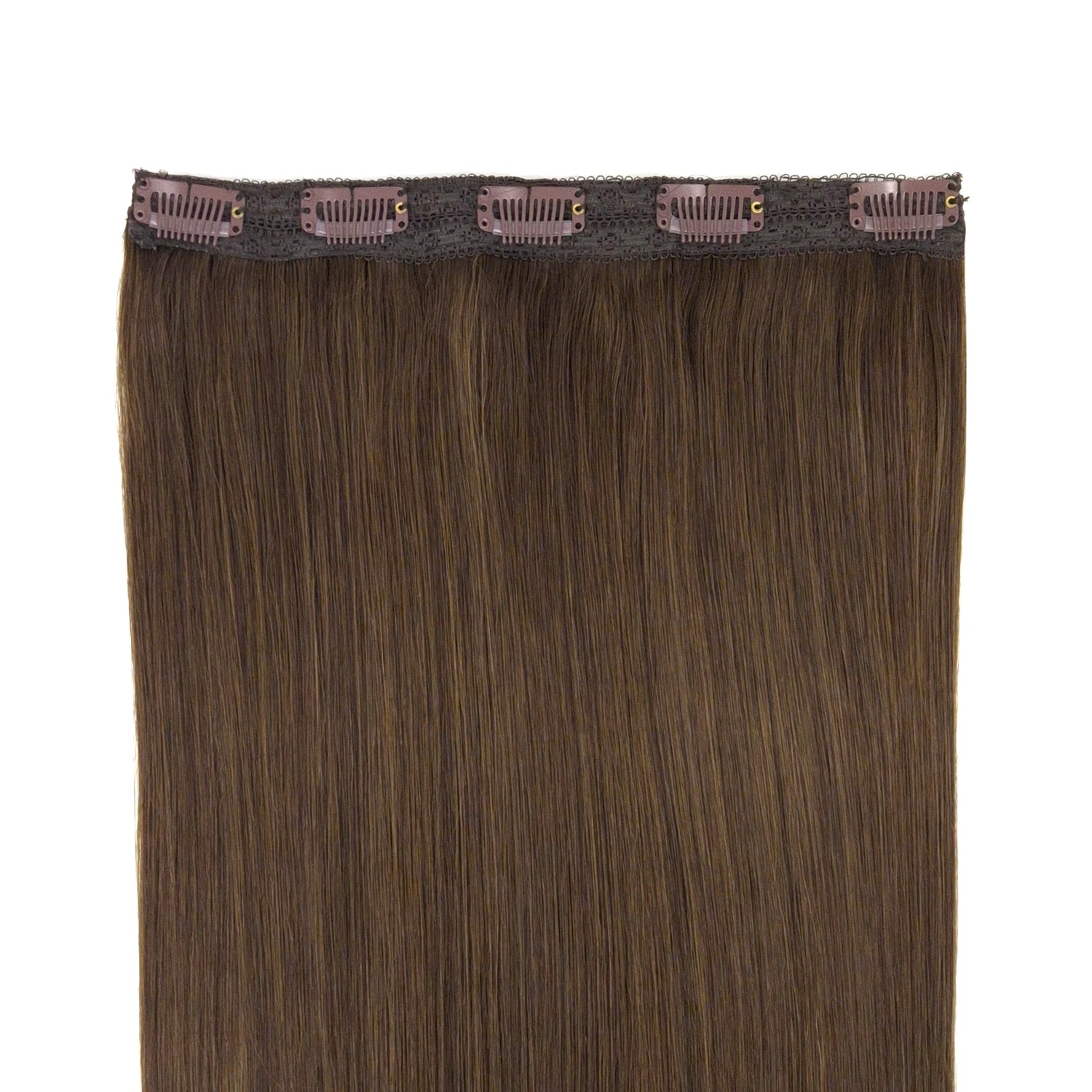 Midden bruine 1 baans clip in volumizer.  Extra volle hairextension gemaakt van echt haar. 