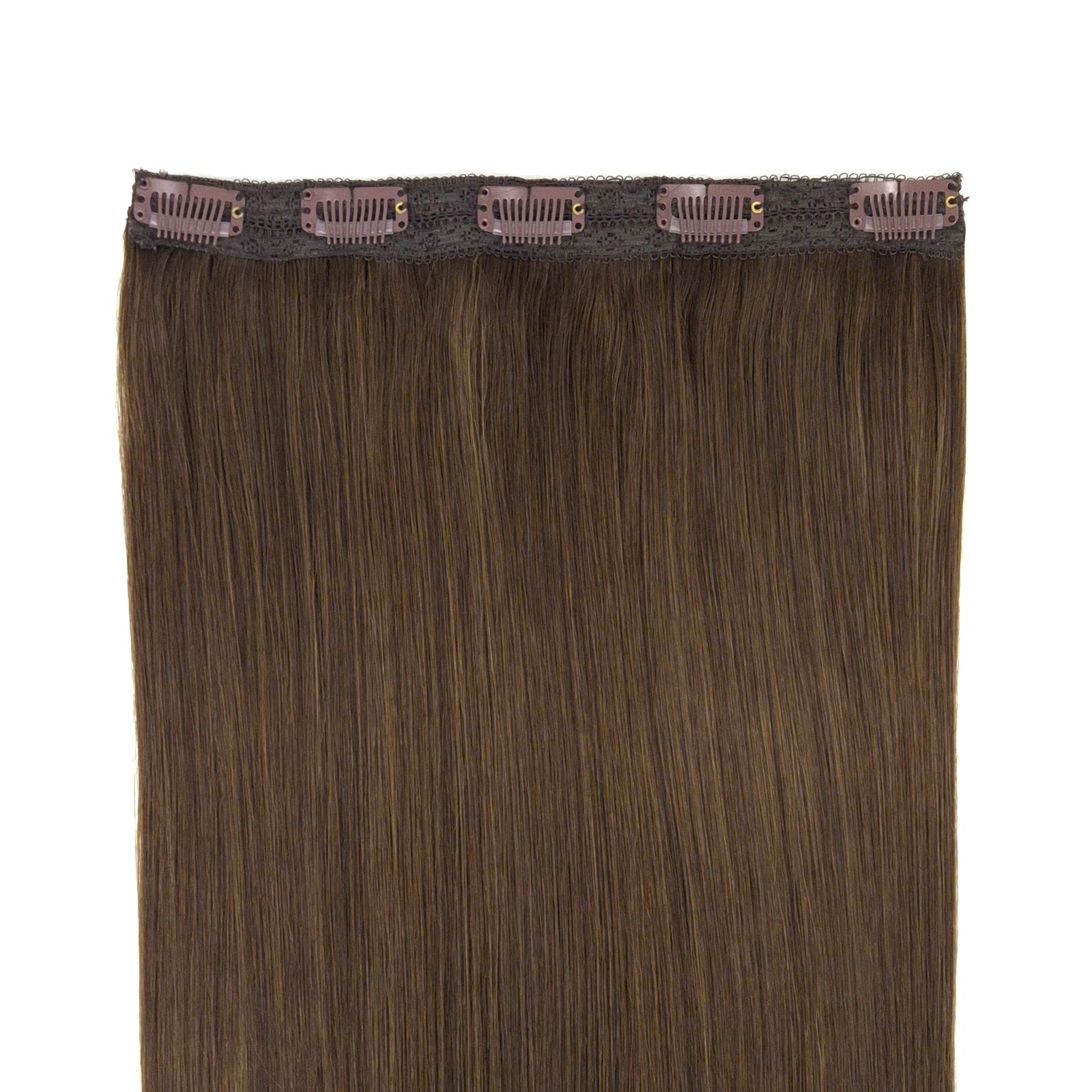 Midden bruine 1 baans clip in volumizer.  Extra volle hairextension gemaakt van echt haar. 