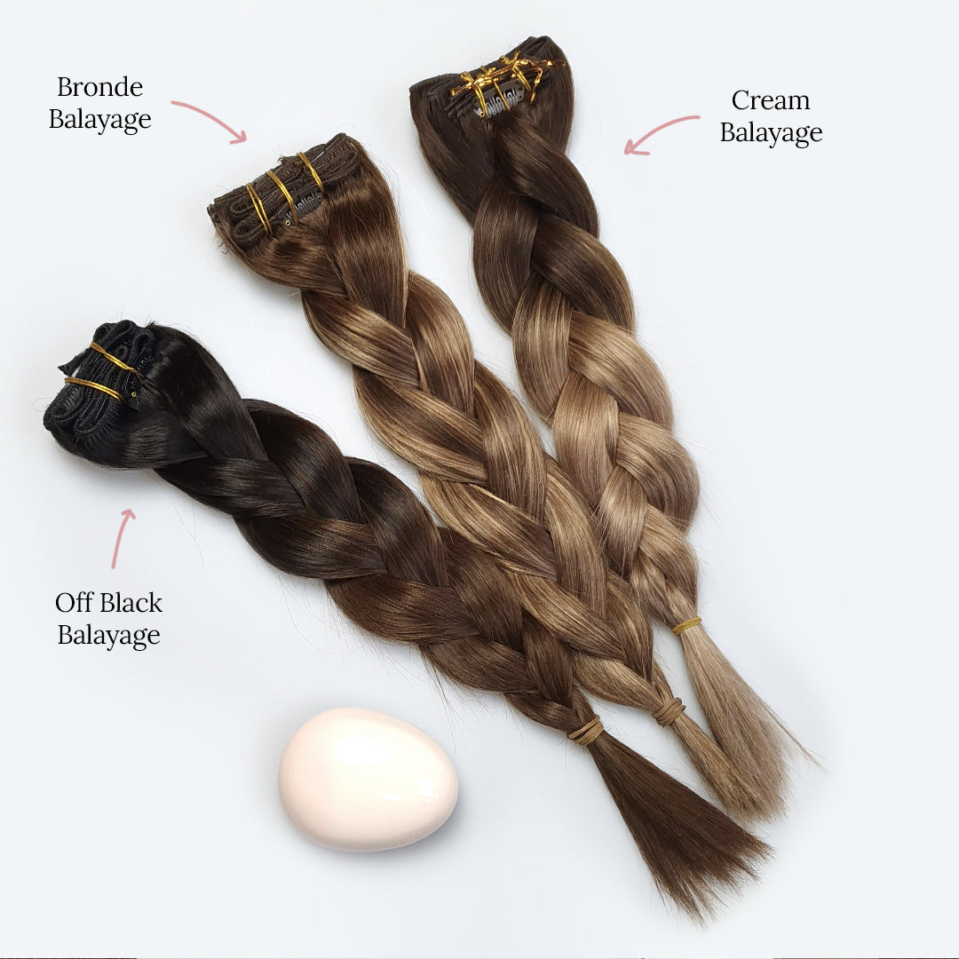 Donker bruine naar blonde balayage / ombre clip in hairextensions