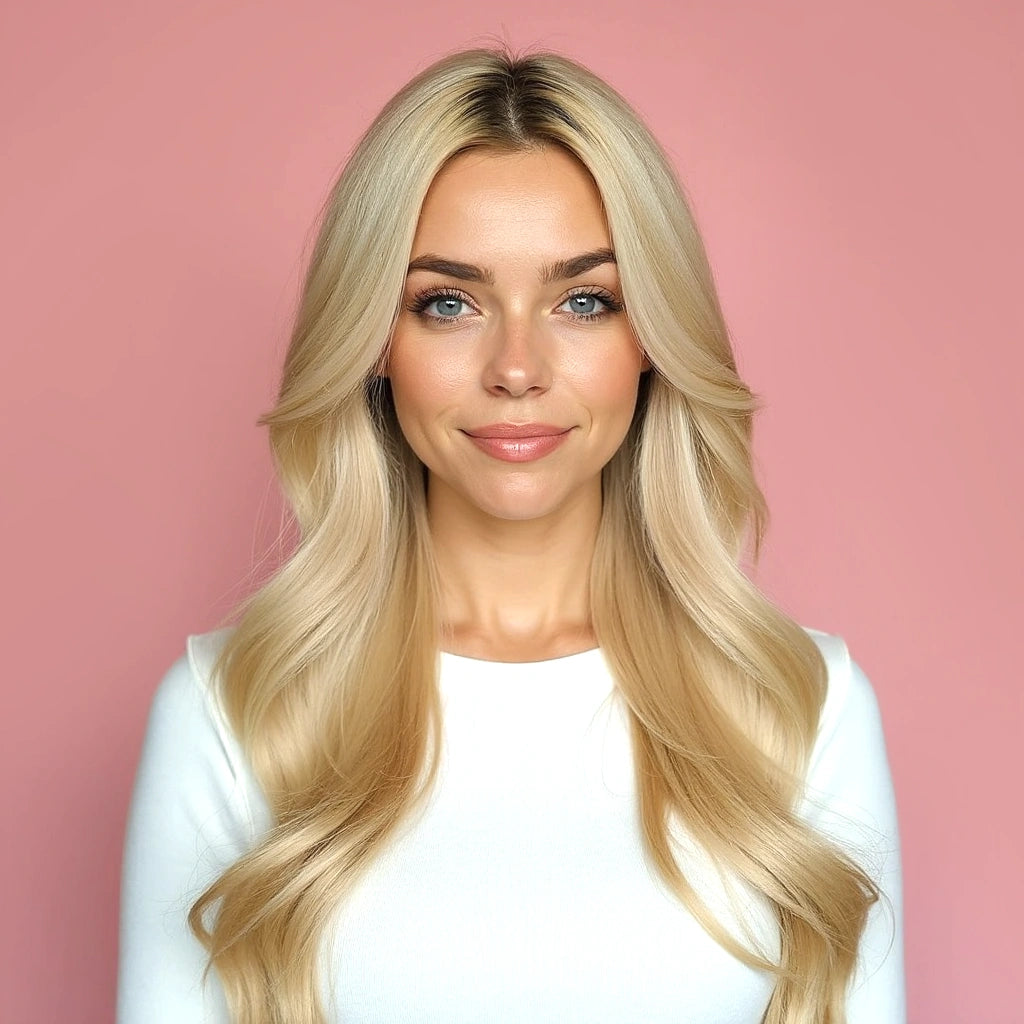 Bleach blonde clip in hairextensions gemaakt van remy human hair voor de meest natuurlijke look. Dit echte haar kan je stylen en krullen. 