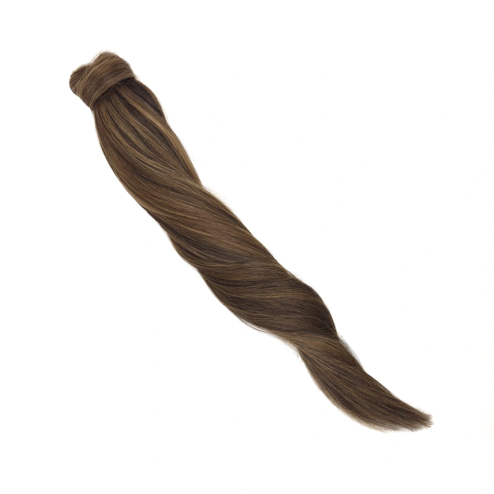Remy human hair ponytail, bruin met highlights gemaakt van echt haar.