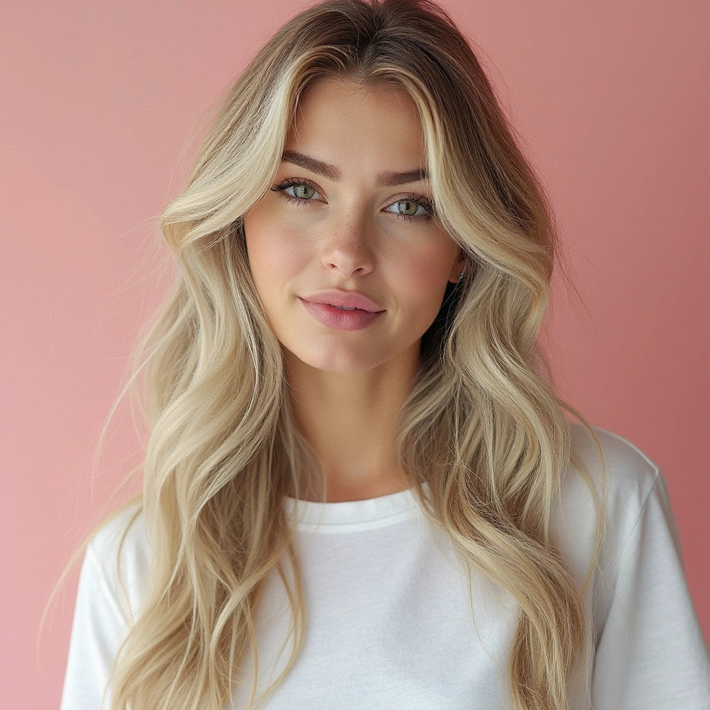 Cappuccino balayage hairextensions, een mooie blonde balayage met donkerblonde uitgroei naar licht blonde punten. Clip in hair gemaakt van remy human hair voor de meest natuurlijke look en de beste blend. 