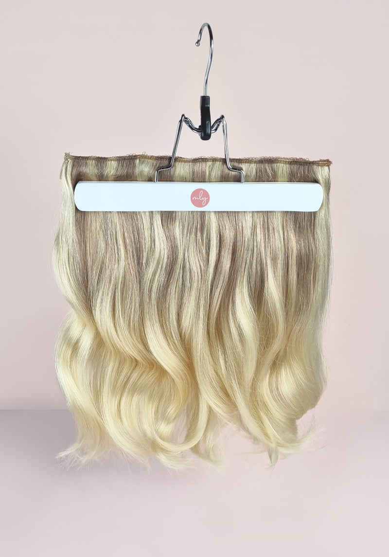 Diamond balayage asblond naar platina blonde ombre clip in hairextensions.  Remy human hair volumizer van 30cm, 40cm of 50cm lang