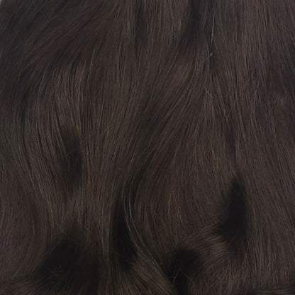 Kleurstaal van de Donker Bruine Clip-in Hairextensions, ponies en haartoppers van remy human hair, echt haar.  Kleurnummer 