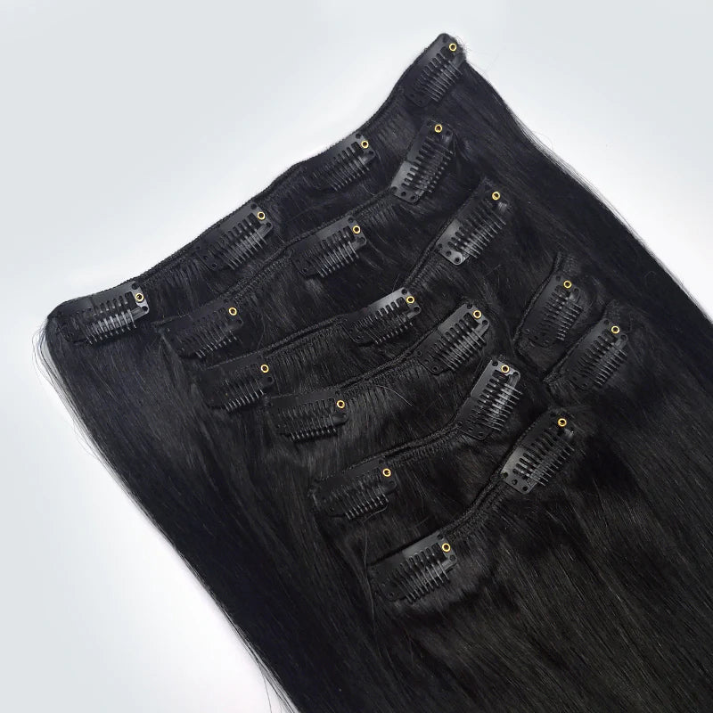 Zwarte clip-in hairextensions 🖤 30cm - 230g