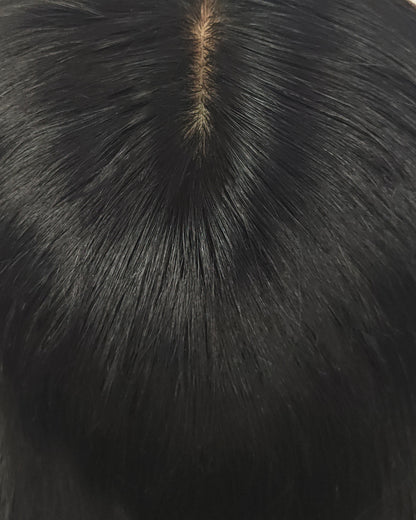 Goedkope Silk base hair topper met mega echte haarlijn of scheiding close up 