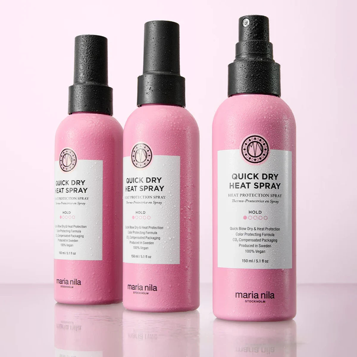 Bescherm je hair extensions tegen hitte van je stijltang, krultang of fohn met Quick dry heat spray van Maria Nila