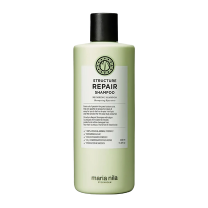 Maria Nila Structure Repair Shampoo is een vocht inbrengende verzorgende shampoo die het haar hydrateert en versterkt. Speciaal voor droog, beschadigd, geblondeerd haar en/of hairextensions die extra liefde nodig hebben. Maria Nila&