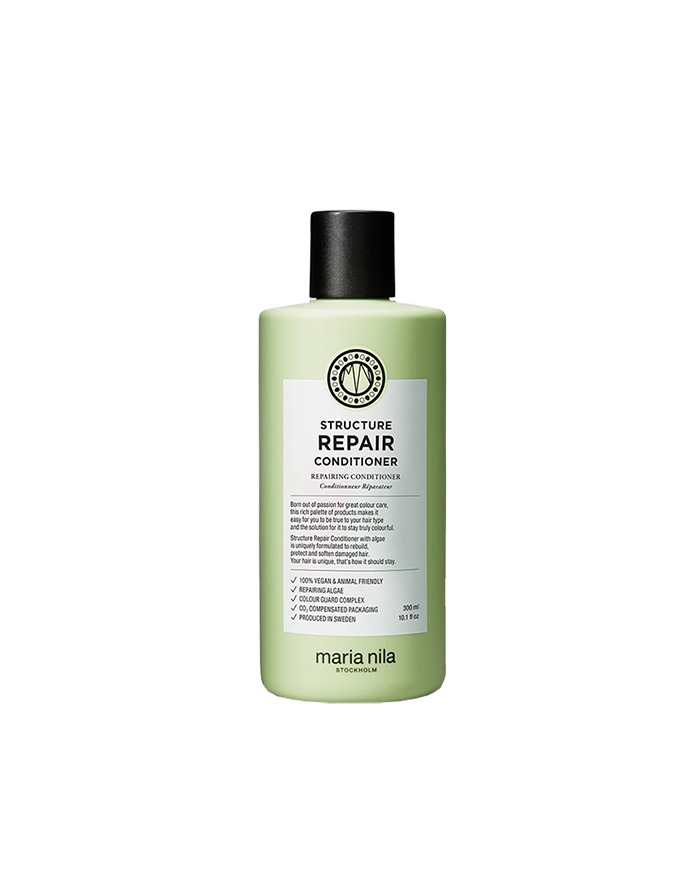 Maria Nila Structure Repair Conditioner is een natuurlijke conditioner die je haar ontward en speciaal is voor beschadigd, droog en chemisch behandeld haar en dus ook zeer geschikt voor hairextensions. Deze conditioner maakt je extensions zijdezacht, hydrateert en verminderd statisch haar! Dankzij het herstellende algenextract krijgt je haar zijn natuurlijke kracht en glans terug.