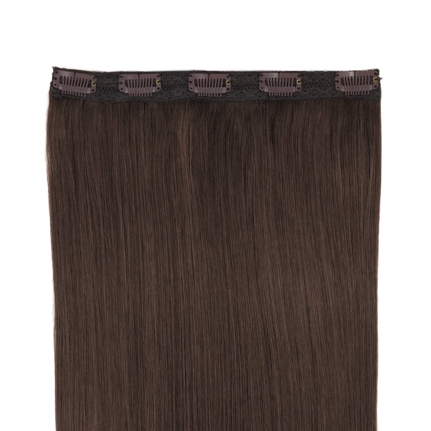 1 baan clip in hair volumizer in de kleur Chocolade bruin. Gemaakt van remy human hair. 
