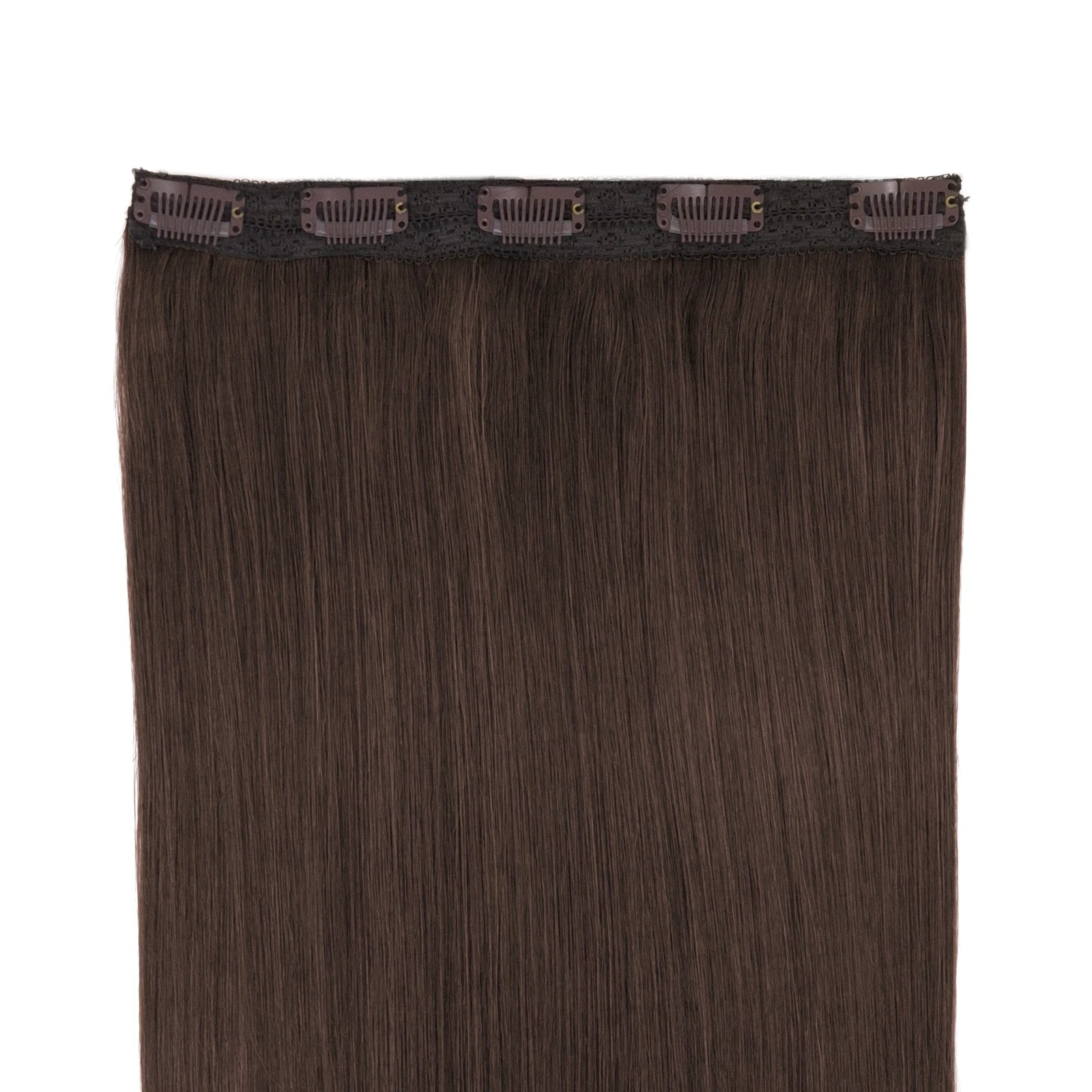 1 baan clip in hair volumizer in de kleur Chocolade bruin. Gemaakt van remy human hair. 
