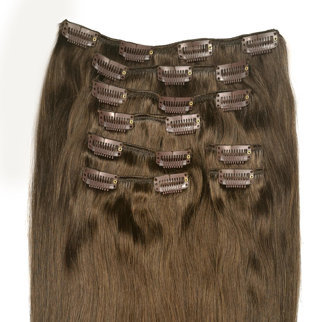 Midden bruine clip-in hairextensions 🌰 30cm - 160g