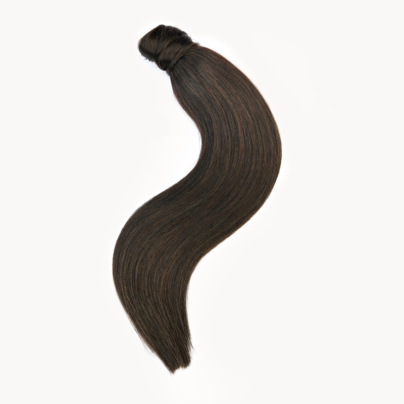 Chocolade bruine ponytail van echt haar. Real human hair paardestaart extensions