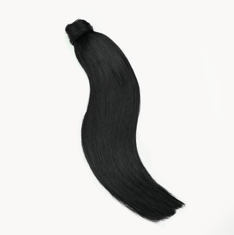 Zwarte clip in ponytail van echt haar. Remy human hair paardenstaart extension