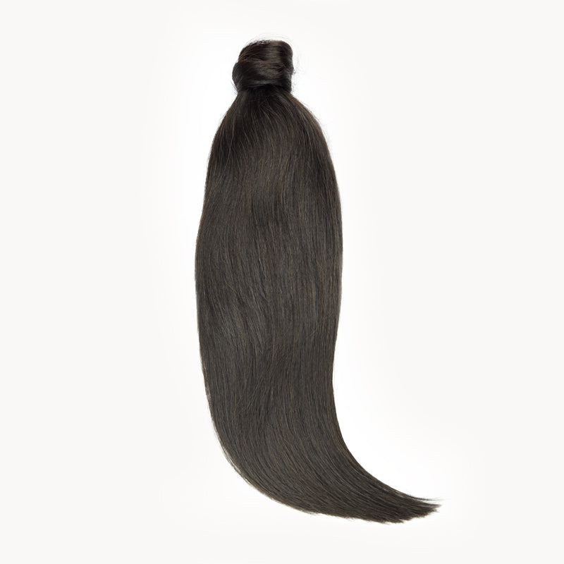 Donker bruine clip in ponytail extension van echt haar. Remy human hairextension paardenstaart