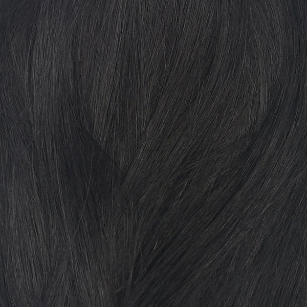 kleurstaal zwarte paardenstaart extensions. Remy human hair ponytail van 40 of 55cm.